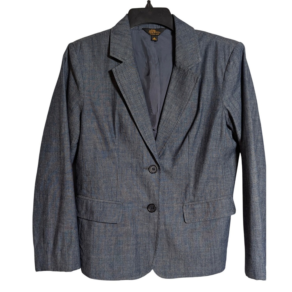 LL Bean Women's Blazer Size S Blue Gray Plaid Cotton‎ Blend Career Jacket